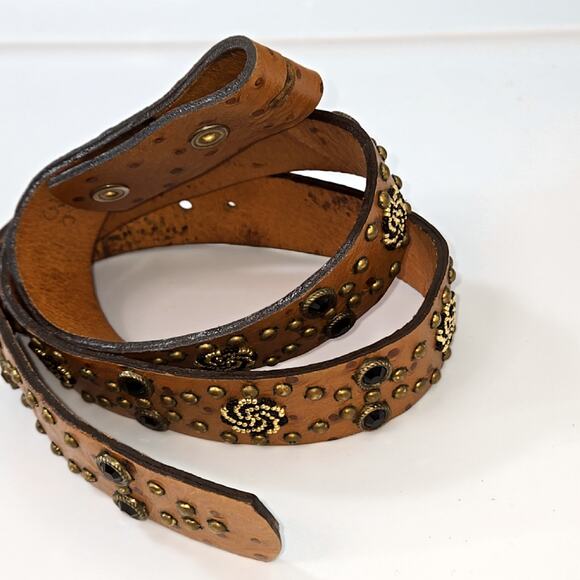 Y2K Western vintage Embossed Ostrich Statement leather Belt